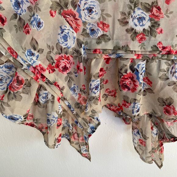 Comme Toi Floral Blouse S Sleeveless Sheer Asymmetrical Lightweight Flowy - Picture 2 of 6